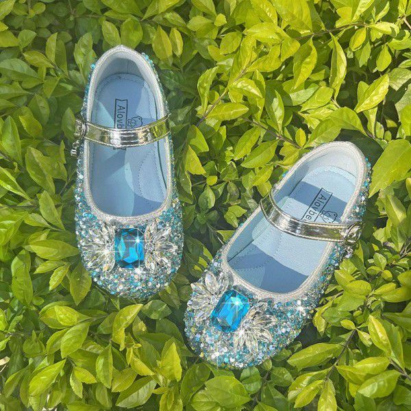 Girls' Princess Shoes Spring and Autumn New Aisha Rhinestone Single Shoes Girl Baby Flat Shoes Children's Anti slip Performance Shoes 