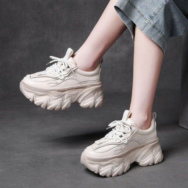 Sporty casual lace up women's shoes with genuine l...