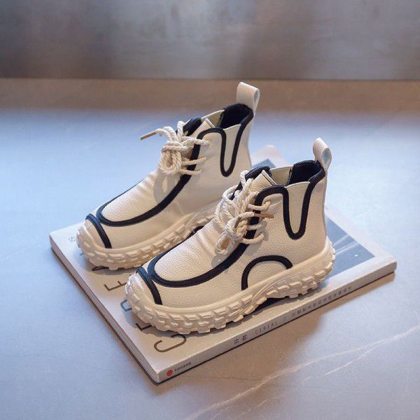 Children's Mid to Big Children's Leather Boots Spring New Girls' Short Boots Boys' Handsome Thick Sole Single Boot Trend 