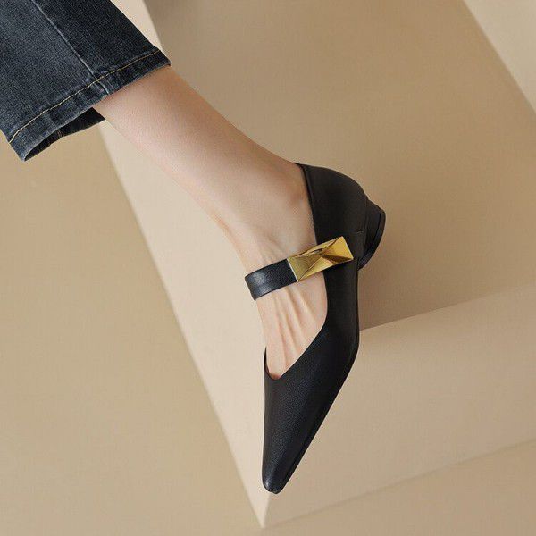 Shallow cut single shoe women's thick heels, new spring and autumn versatile temperament high heels 